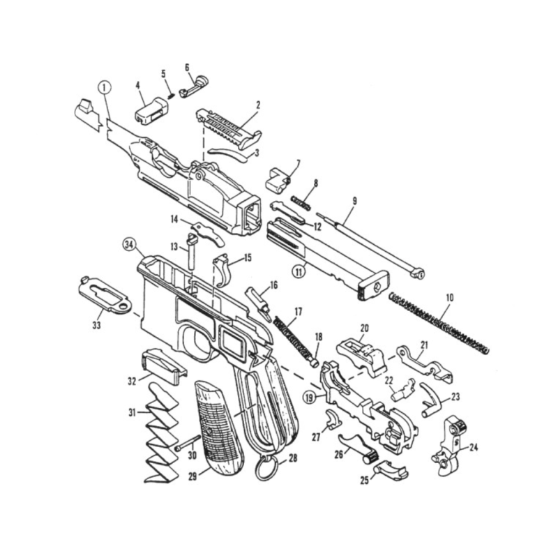 Mauser C96 Explosionszeichnung
